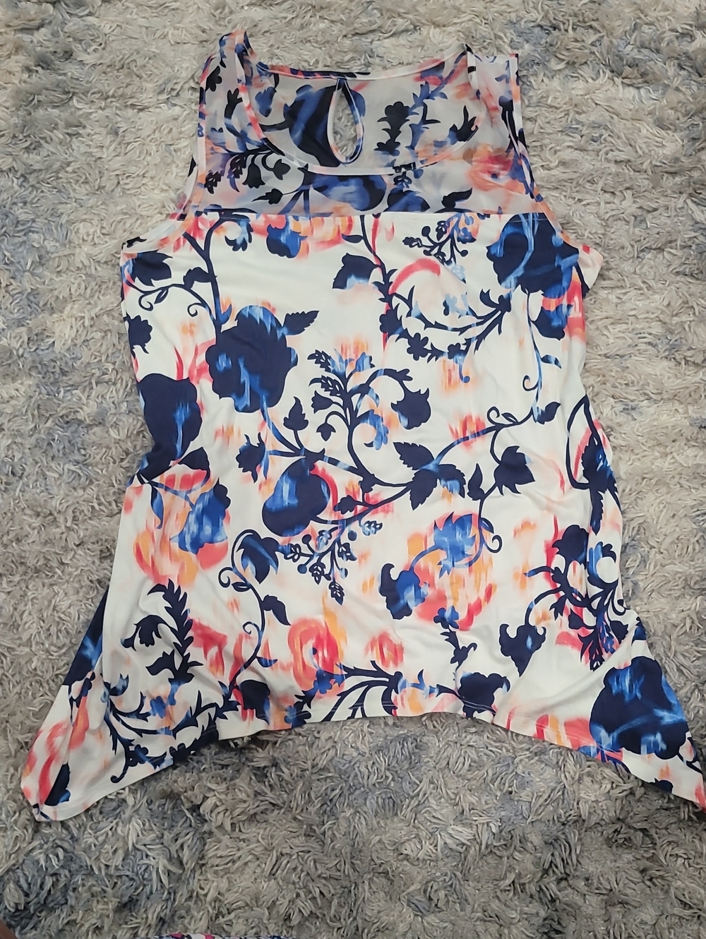 5 For $25 Dana Buchman White Floral Tank with Navy & Coral Accents